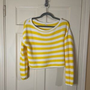 Garage Women's Knit Cropped Sweater Striped Yellow White Long-sleeves Sz S